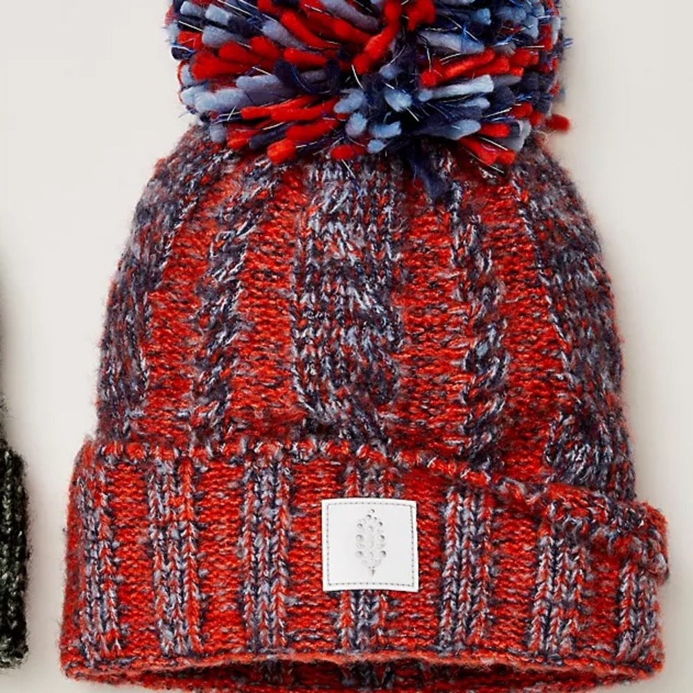 FP MOVEMENT hat Pom party Beanie Blue orange combo free People reflective NEW - Picture 5 of 7